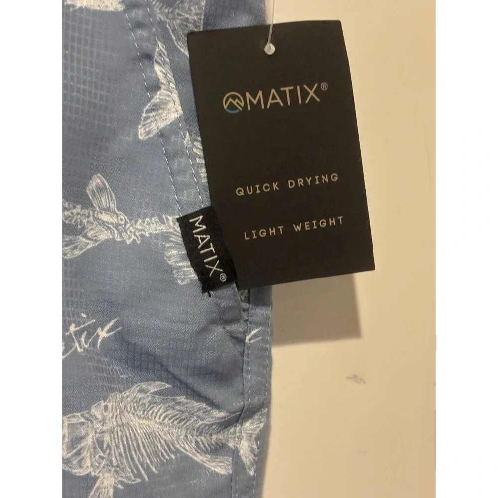 Matix Swim Trunks Quick Dry Shorts Blue White Fish Men's Large‎ Lightweight